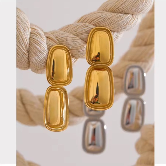 Anthropologie Jewelry - Bold Sculptural Gold Drop Earrings – Stainless Steel, PVD Real Gold Plated